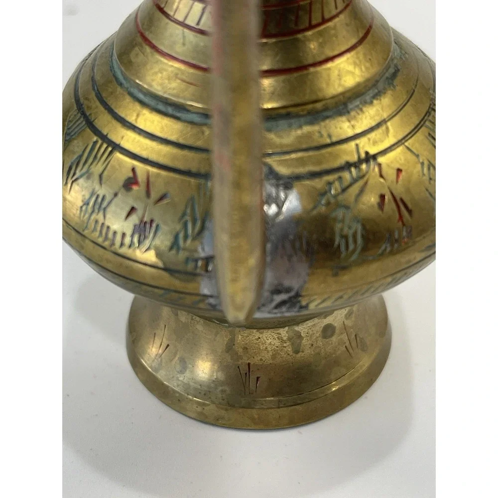 Vintage Brass Atfaba Handcrafted Etched Designs Middle Eastern Indian Pitcher